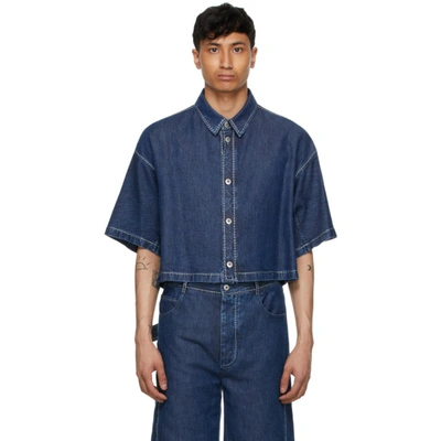 Shop Bottega Veneta Navy Denim Short Sleeve Shirt In 4600 Medium Blue Den