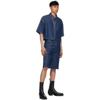 Shop Bottega Veneta Navy Denim Short Sleeve Shirt In 4600 Medium Blue Den