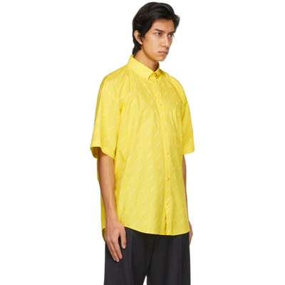 Shop Balenciaga Yellow Logo Normal Fit Short Sleeve Shirt In 7201 Yellow