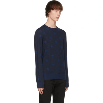 Shop Alexander Mcqueen Navy Wool Skull Sweater In 4148 Navy/sapphire