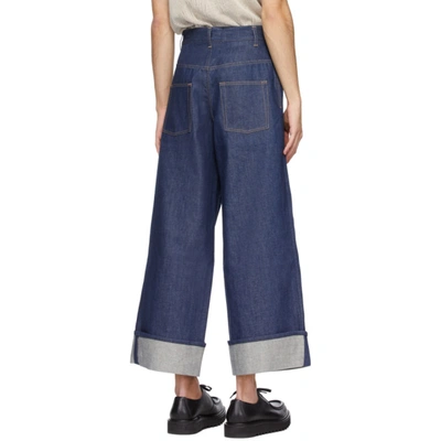 Shop King And Tuckfield Blue Wide Leg Graham Jeans In Indigo Dry