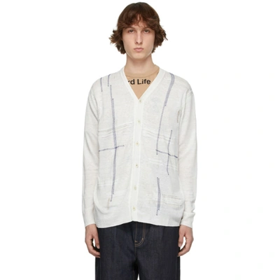 Shop Junya Watanabe Off-white Linen Jersey Embroidery Cardigan In 7 Offwhite