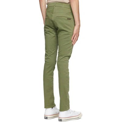 Shop Nudie Jeans Green Slim Adam Chino Trousers In Bunker