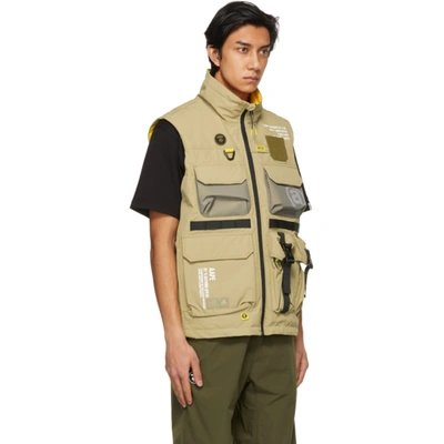 Shop Aape By A Bathing Ape Reversible Beige & Yellow Canvas Multi-pocket Vest