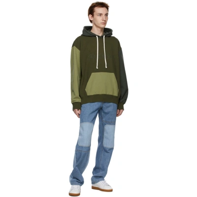 Shop Jw Anderson Green & Khaki Colorblock Hoodie In Green 500