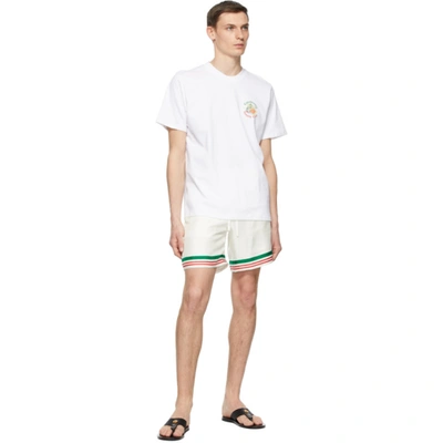 Shop Casablanca White Silk Tennis Stripe Shorts