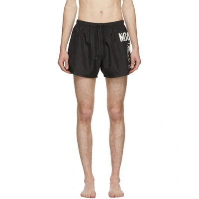 Shop Moschino Black Double Question Mark Swim Shorts
