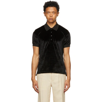 Shop Tom Ford Black Liquid Velour Polo In K09 Black