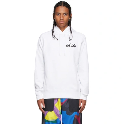Sacai X Kaws Logo Embroidery Cotton Hoodie In 102 White/black  