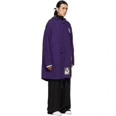 Shop Raf Simons Purple Medium Length Parka Coat