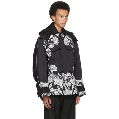 Shop Valentino Black Dark Blooming Print Jacket In U04 St. Dark Bloomin