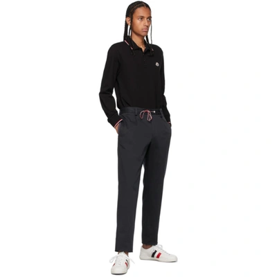Shop Moncler Black Tricolor Long Sleeve Polo