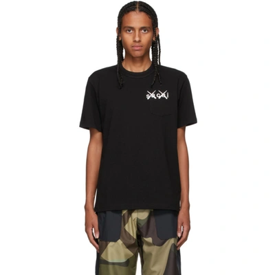 Sacai X Kaws Graffiti Tag Embroidered T-shirt In Black | ModeSens
