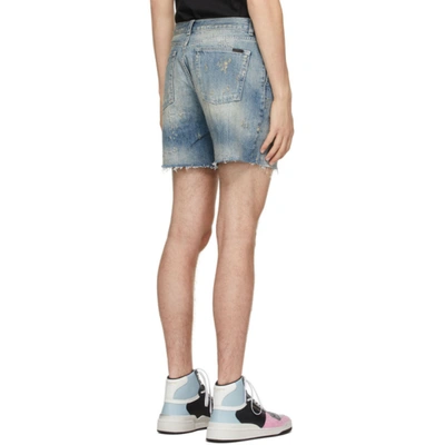 Shop Saint Laurent Blue Denim Destroyed California Shorts In 4015 Dblue