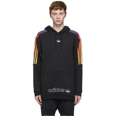 Shop Adidas Originals Black & Multicolor Sprt 3-stripe Hoodie In Blk/multi