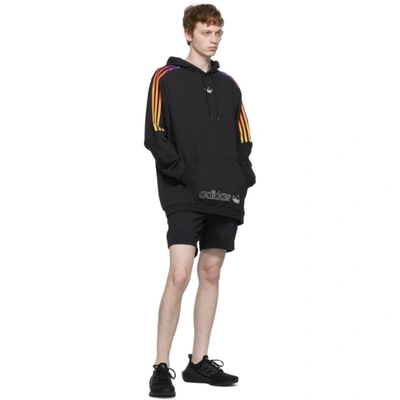 Shop Adidas Originals Black & Multicolor Sprt 3-stripe Hoodie In Blk/multi