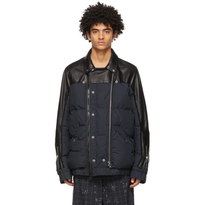 Shop Undercover Black Sacai Edition Leather Double Rider's Jacket