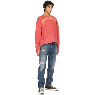 Shop Palm Angels Red Curved Logo Sweatshirt In Red Yellow