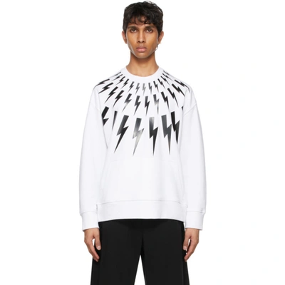 Shop Neil Barrett White Fair-isle Thunderbolt Sweatshirt In 526 White/black