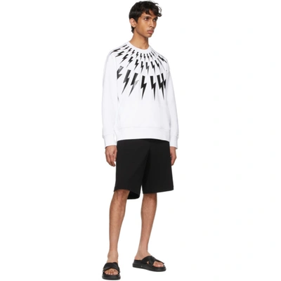 Shop Neil Barrett White Fair-isle Thunderbolt Sweatshirt In 526 White/black