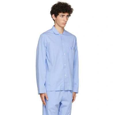 Shop Tekla Blue & White Poplin Striped Pyjama Shirt In Pin Stripes