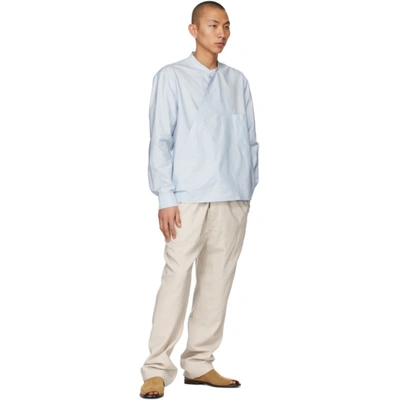 Shop Lemaire Blue Wrapover Shirt In 707 Ice Blue