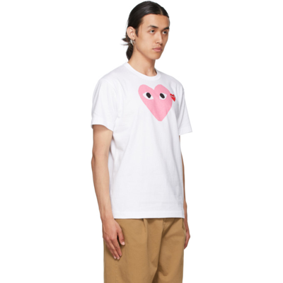 Shop Comme Des Garçons Play White & Pink Big Heart T-shirt