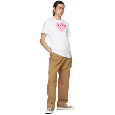 Shop Comme Des Garçons Play White & Pink Big Heart T-shirt