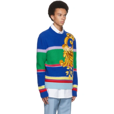 Shop Versace Multicolor Embroidered Graphic Sweater In 6x110 Blue