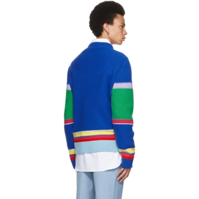 Shop Versace Multicolor Embroidered Graphic Sweater In 6x110 Blue
