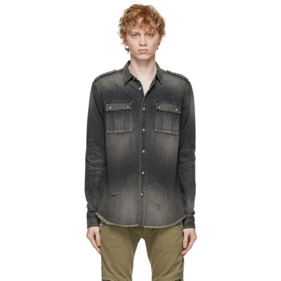 Shop Balmain Grey Denim Embossed Logo Shirt In 0pa Noir