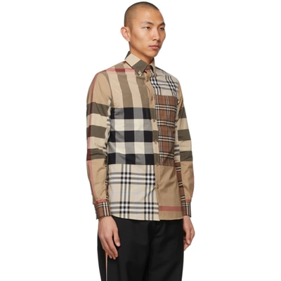 Shop Burberry Beige Contrast Check Shirt In Light Almond Ip Chk