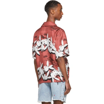 Shop Amiri Red Playboy Edition Silk Tropical Short Sleeve Shirt In Red-19mm Washed Silk