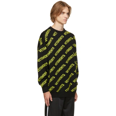 Shop Vetements Black & Yellow Allover Logo Sweater In Black / Neon Yellow