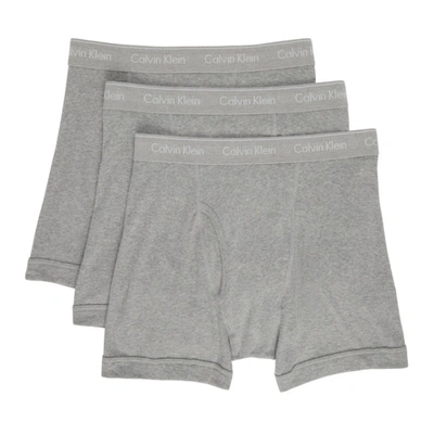 Shop Calvin Klein Underwear Three-pack Grey Classic Fit Boxer Briefs In 020 Grey