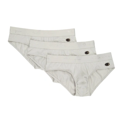 Shop Rick Owens Three-pack Grey Champion Edition Jersey Briefs In 61 Oyster