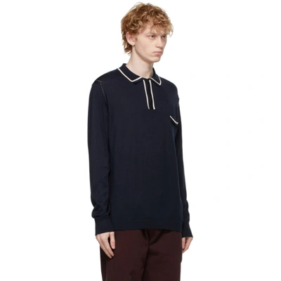 Shop Maison Margiela Navy Knit Long Sleeve Polo In 511f Navy