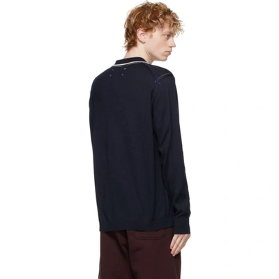 Shop Maison Margiela Navy Knit Long Sleeve Polo In 511f Navy