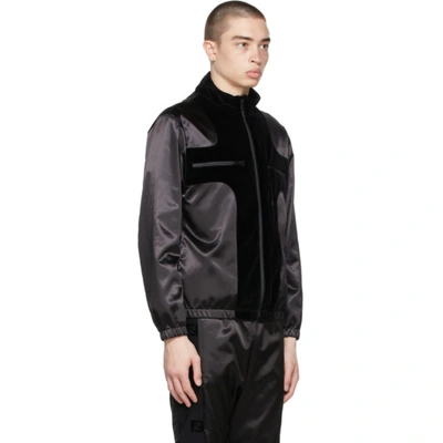 Shop Fendi Black Satin & Velvet Jacket In F0gme Black