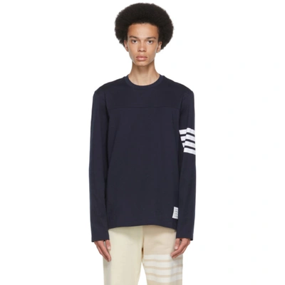 Shop Thom Browne Navy Cotton 4-bar Long Sleeve T-shirt In 415 Navy