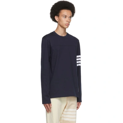 Shop Thom Browne Navy Cotton 4-bar Long Sleeve T-shirt In 415 Navy