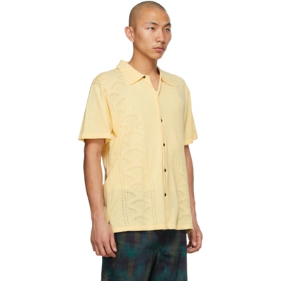 Shop Double Rainbouu Yellow Knit 'retro Rainbouu' Short Sleeve Shirt In Butter