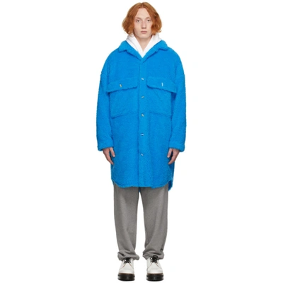 Shop Doublet Blue Sherpa Fleece Badge Coat