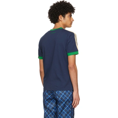 Shop Wales Bonner Navy Adidas Edition Striped V-neck T-shirt In Night Indig