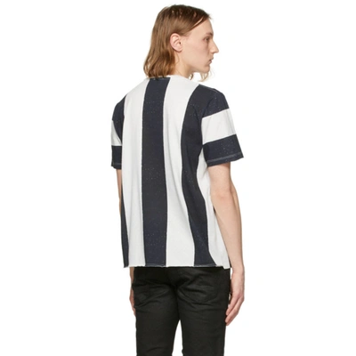 Shop Saint Laurent White & Black Striped Rive Gauche Logo T-shirt In 9763 Decblk