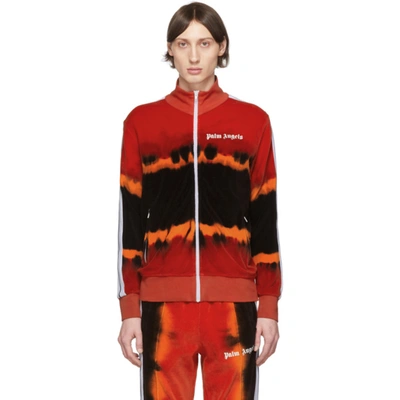 Shop Palm Angels Red & Black Tie-dye Chenille Track Jacket In Red/black