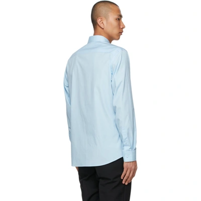 Shop Burberry Blue Stretch Poplin Logo Appliqué Shirt In Pale Blue