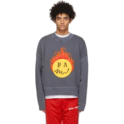 Shop Palm Angels Grey Smiley® Edition Burning Sweatshirt In Black Yello