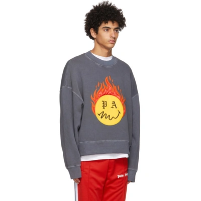 Shop Palm Angels Grey Smiley® Edition Burning Sweatshirt In Black Yello