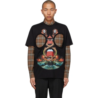 Shop Burberry Black Cut-out Mermaid Print T-shirt